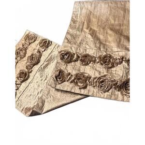 Set of 6 naRectangle Gold Table Runner, Placemat, & Napkin with Floral Applique